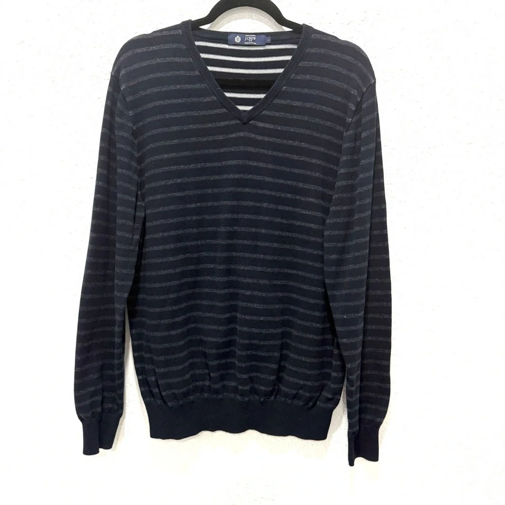 J. Crew Men's 100% cotton Dark Striped V-Neck Sweater L